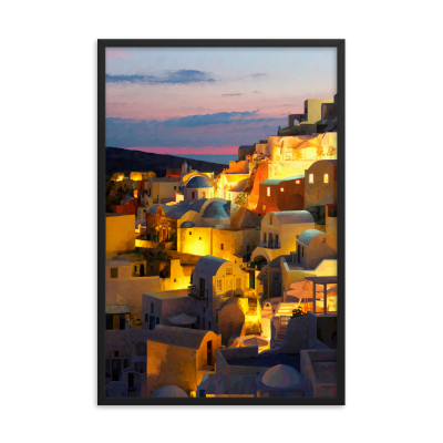 Santorini Twilight Framed Wall Art Print